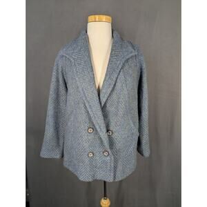 Avoca Collection Ireland Vtg Wool Double Breasted Button Coat Blue Gray Med.